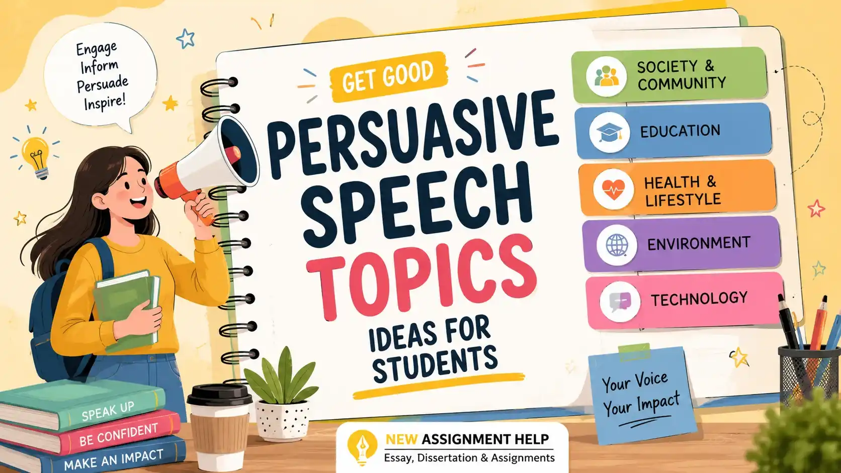 Persuasive speech and oral presentation topics for students — VCE, high school, university, and primary school